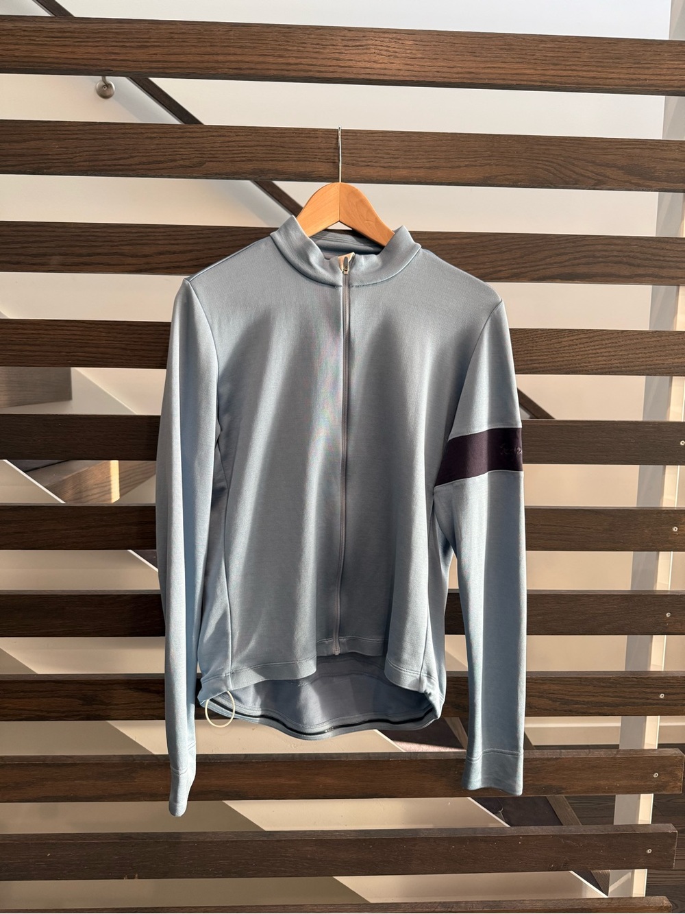 Rapha Light Blue Men's Full-Zip Cycling Sweater with Dark Sleeve Band